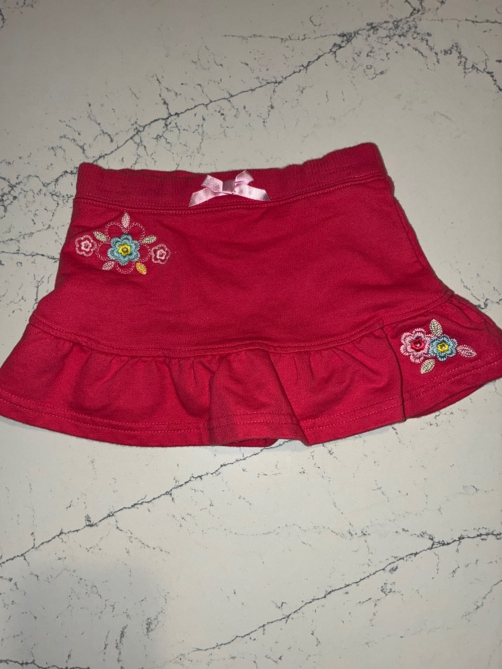 Toddler vintage Pink Ruffle Skirt with Floral Embroidery